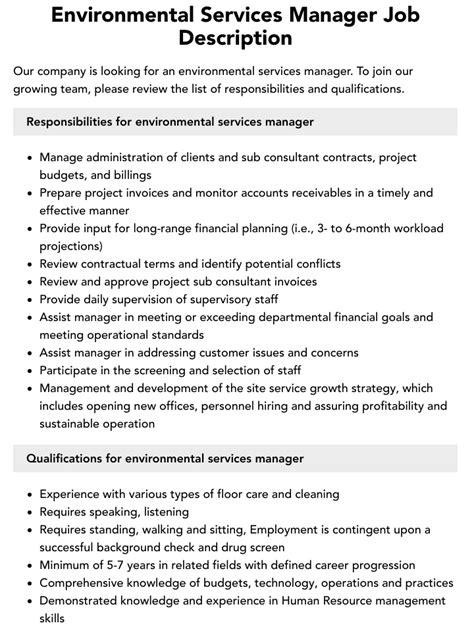 environmental services manager jobs near me