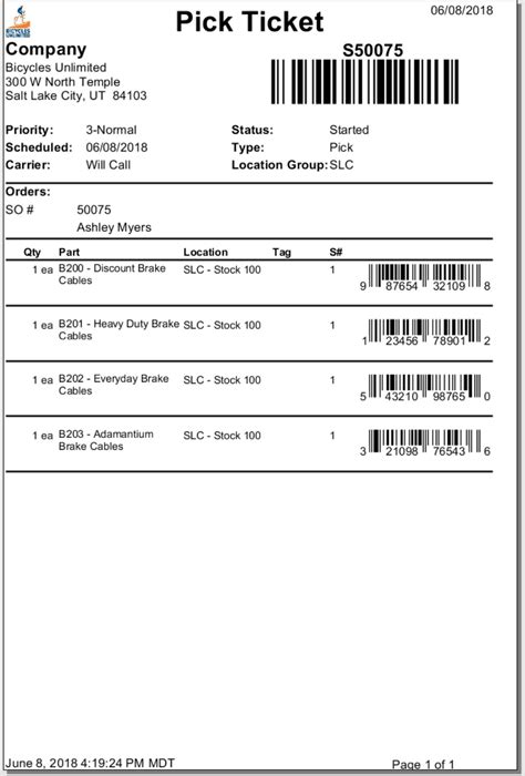 Enwarehouse Pick Ticket Template