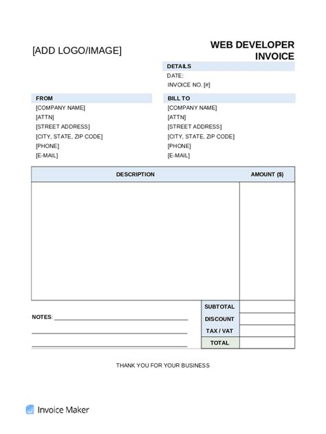 Enweb Developer Invoice Template