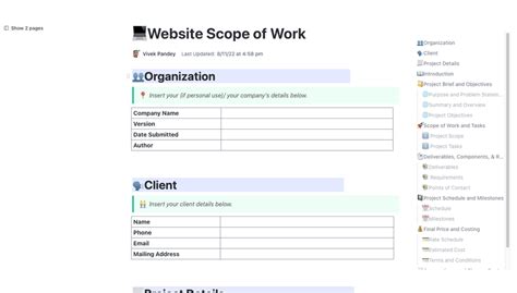 Enwebsite Development Scope Of Work Template