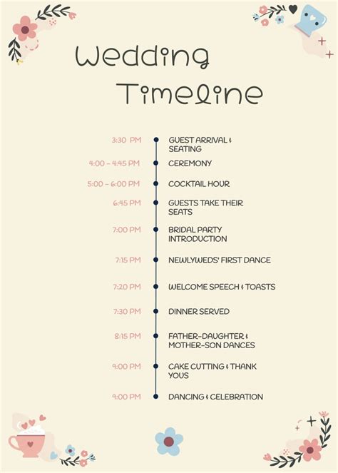 Enwedding Day Of Timeline Template