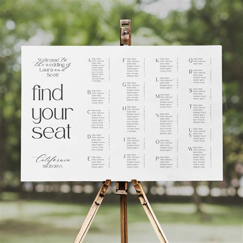 Enwedding Seating Chart Template Alphabetical