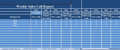 Enweekly Call Report Template Excel