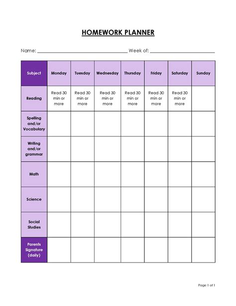 Enweekly Homework Template