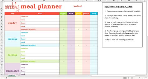 Enweekly Meal Plan Template Excel