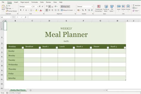 Enweekly Meal Planner Excel Template