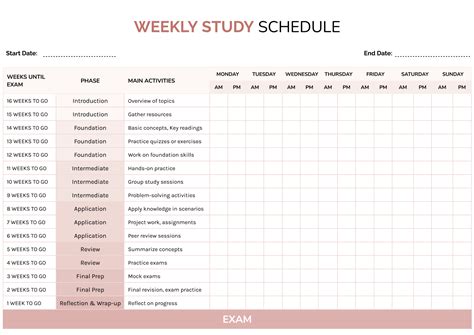 Enweekly Study Schedule Template