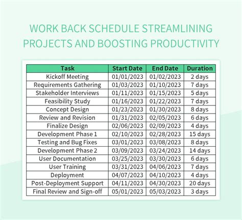 Enwork Back Schedule Template