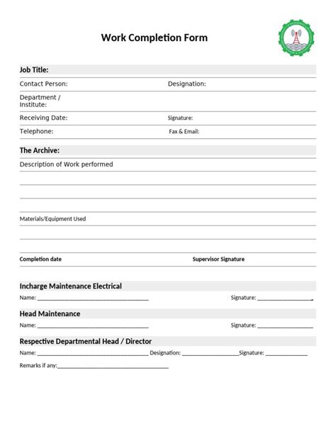 Enwork Completion Form Template