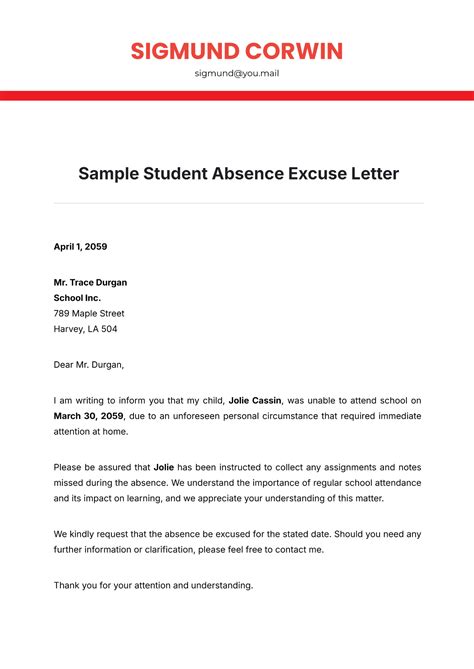 Enwork Excuse Letter Template