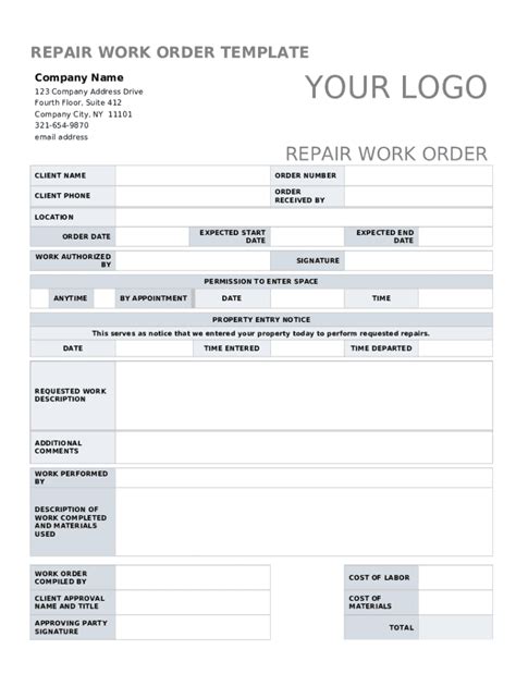 Enwork Order Repair Template