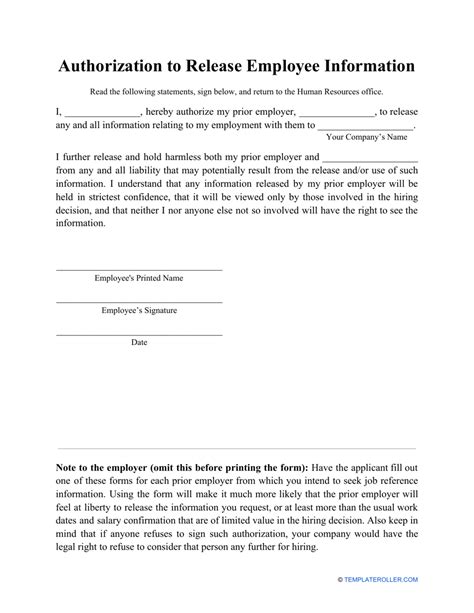 Enwork Release Form Template