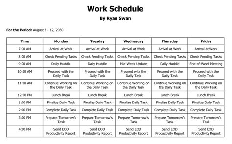 Enwork Schedule Template Google Docs