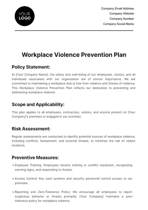 Enworkplace Violence Prevention Program Template