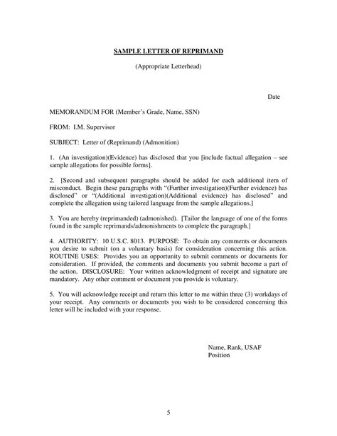 Enwritten Reprimand Template