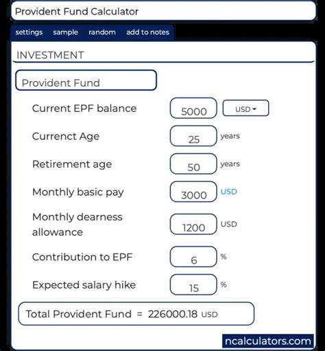 epf calculator for investment