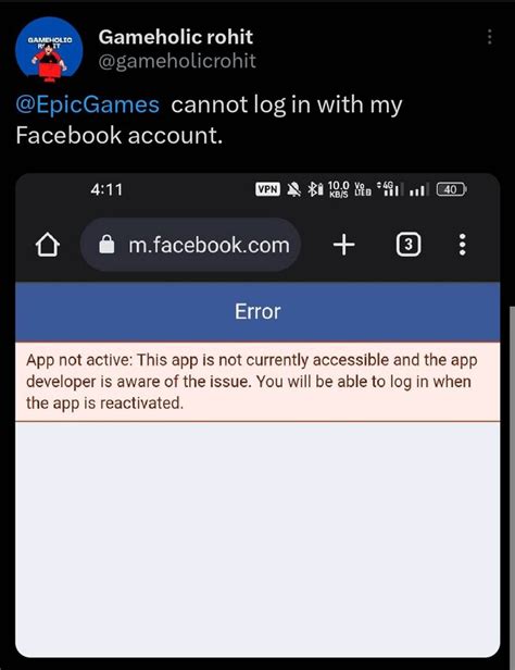 epic can't login with facebook