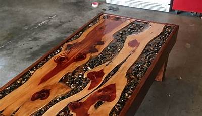 Epoxy River Table With Rocks Coffee Tables