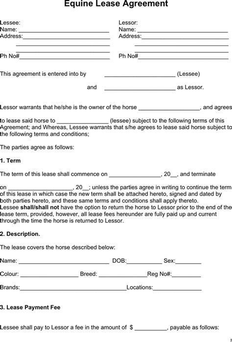 Horse Lease Agreement Fill Online, Printable, Fillable, Blank pdfFiller