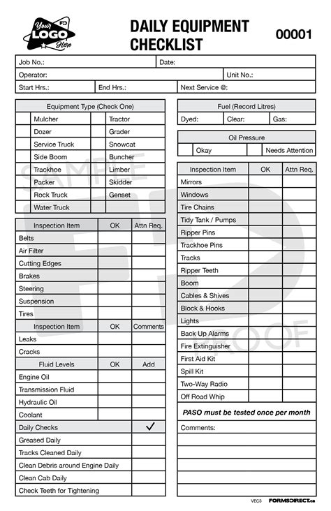 Material Handling Equipment Checklist format Word PDF Report