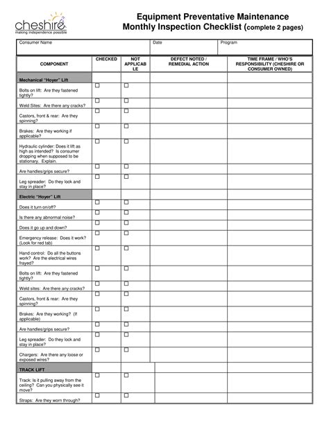 Heavy Equipment Daily Inspection Checklist Template Prior to Use on