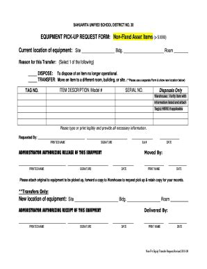 equipment pick up form template