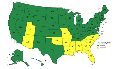 Image of a map of the United States showing states that have ratified the ERA
