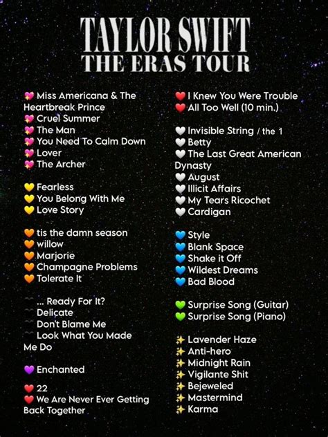 eras tour setlist updated