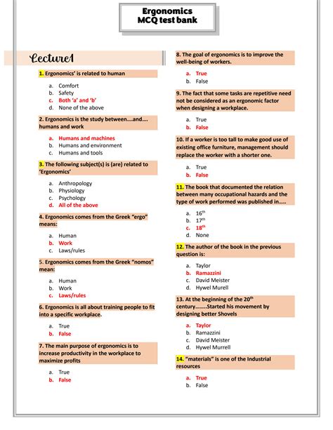 Ergonomics Quiz Questions And Answers