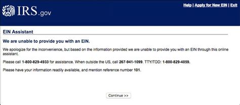 error 101 for ein application