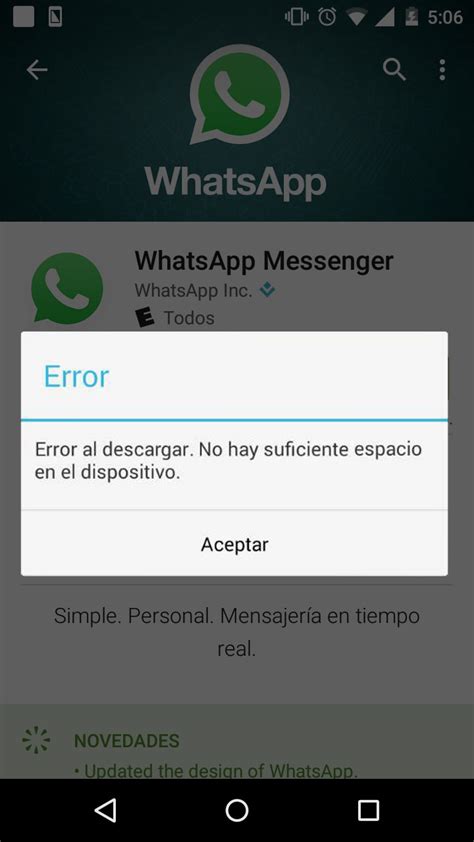 error al instalar whatsapp