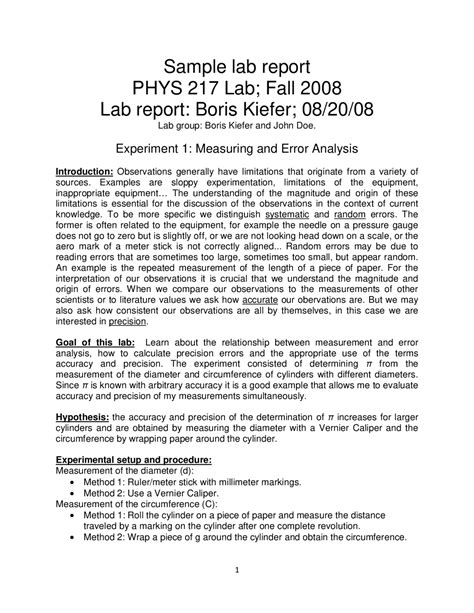 error analysis in a lab report