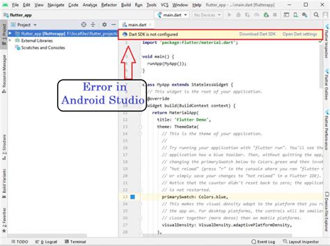 error dart sdk is not found in the specified location android studio