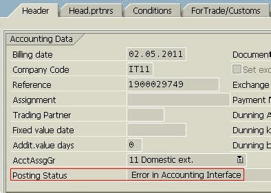 error in accounting interface sap