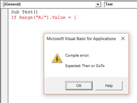 error message excel vba