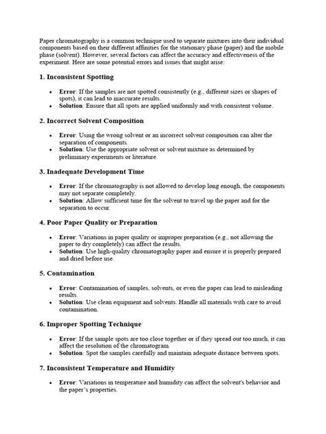 Errors In Paper Chromatography