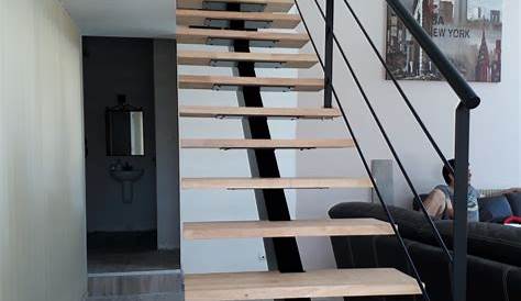 Escalier droit métal bois avec limons latéraux Gamme Ferro