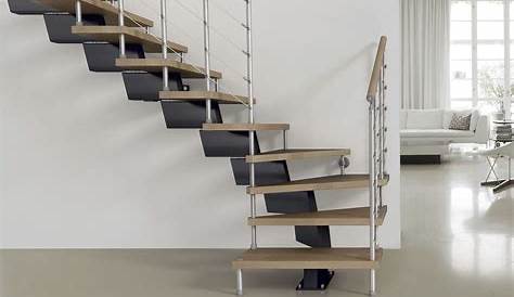 Escalier modulaire bas droite métal gris 13 marches hêtre