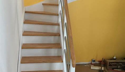 escalier déco peint en blanc marches et rambarde en bois