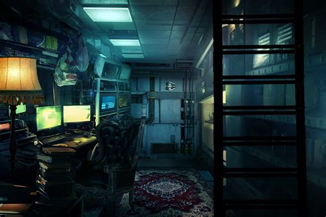 Interior of an escape game room with puzzles and clues