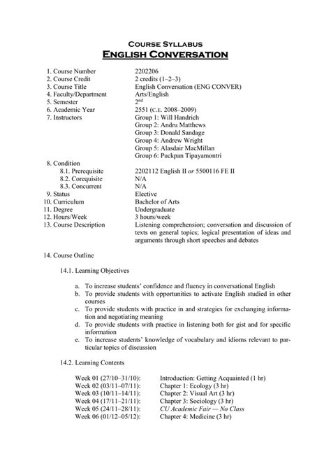 esl conversation class syllabus