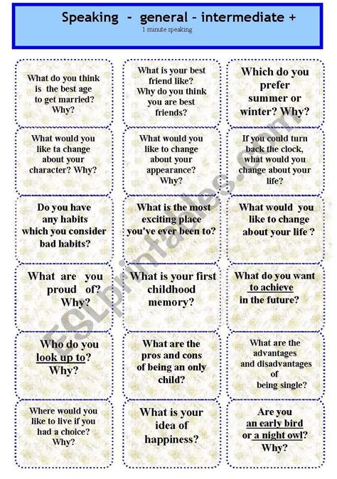 esl conversation questions for pre intermediate