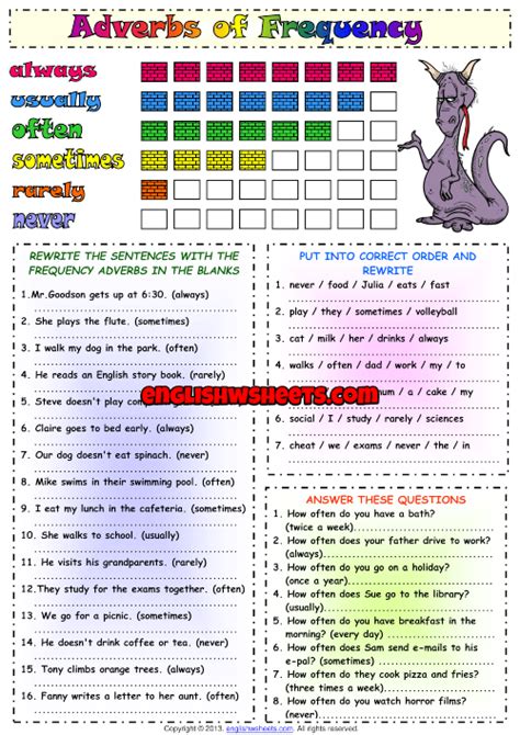 Esl Exercises Adverbs Of Frequency