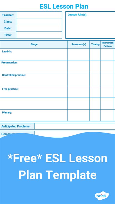 Esl Lesson Plan Template Printable