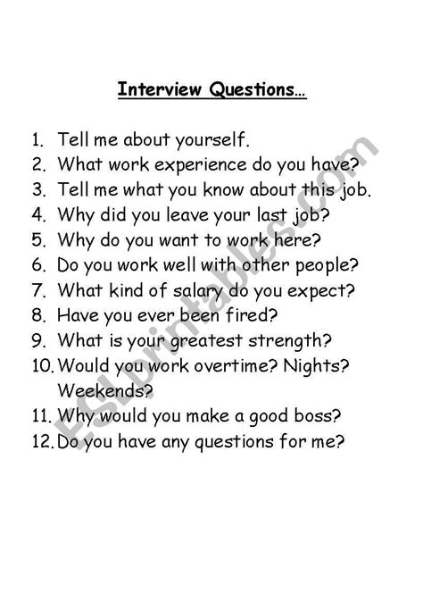 esl sample interview questions
