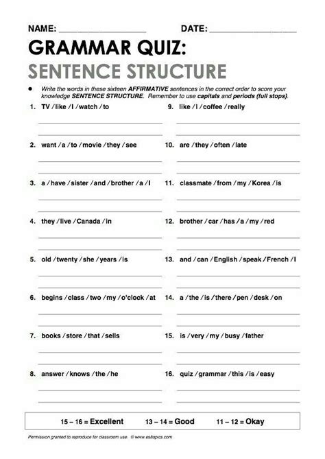 esl sentence structure exercises pdf