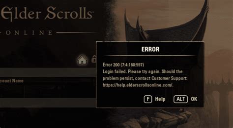eso error 200 login failed