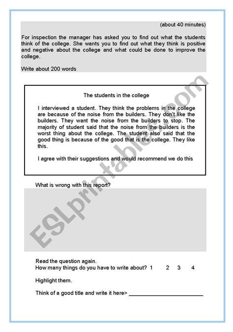 Esol Writing Test Printable