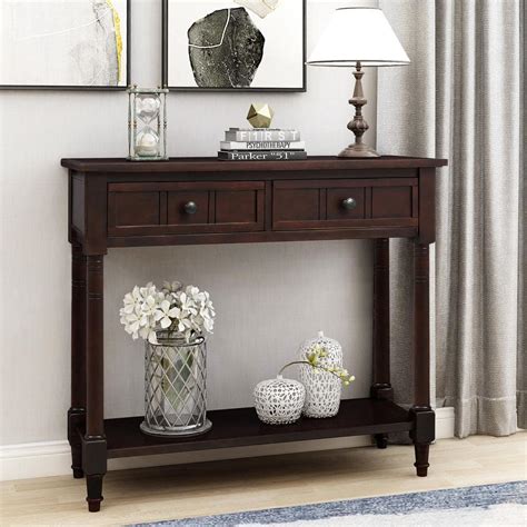 espresso console table with drawers