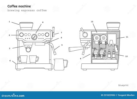 espresso machine drawing with label